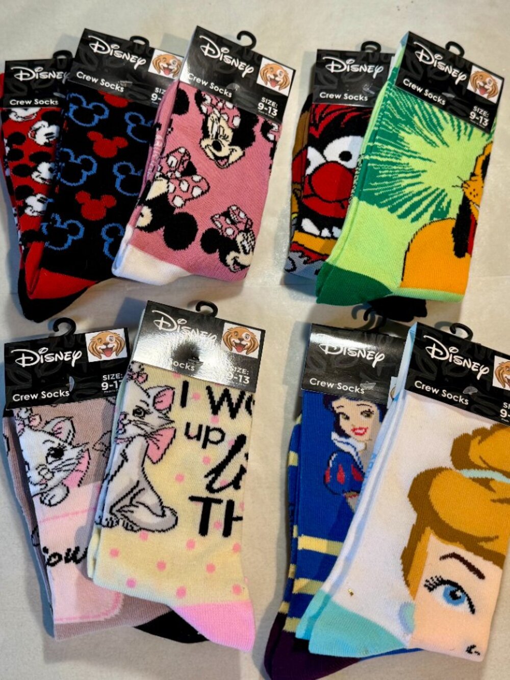 9 Pairs Disney Novelty Crew Socks Size 6-12/13 OSFM